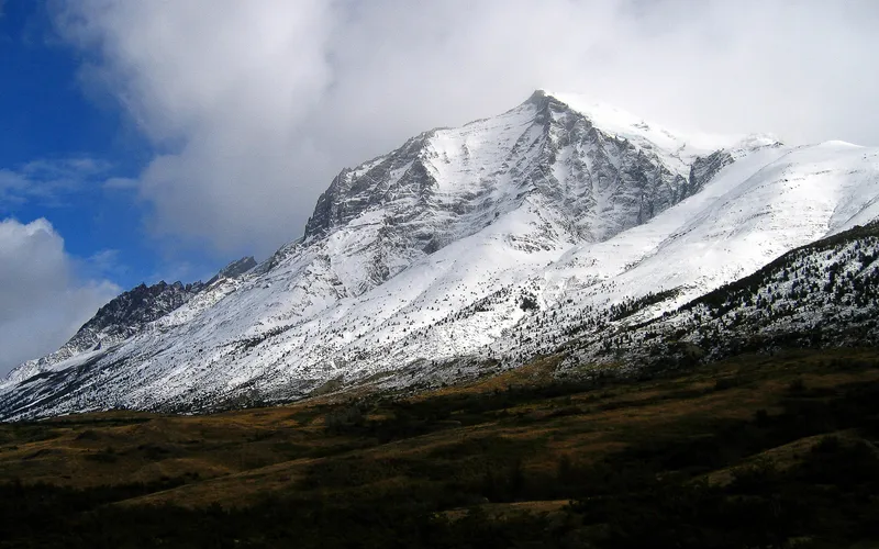 The snow line on the mountains