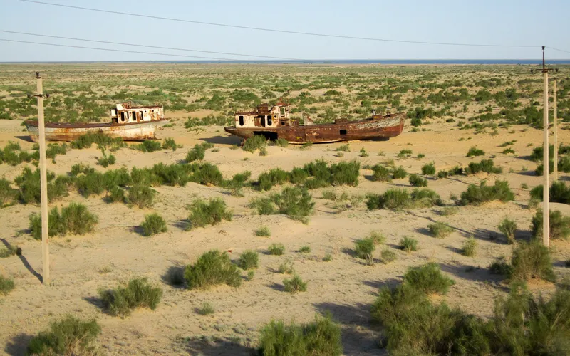 Rusting ships in the desert