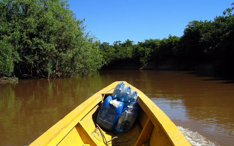 Heading upriver in the boat