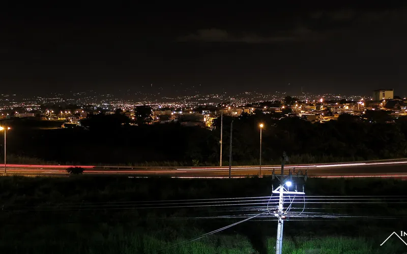 The view from the patio at night in Escazu