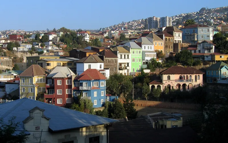 The colorful houses of Valparaiso in the sunlight