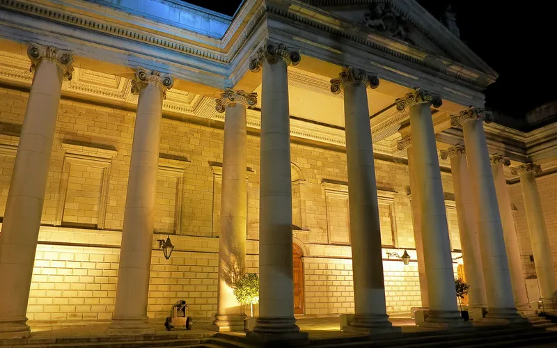 Illuminated columns at night